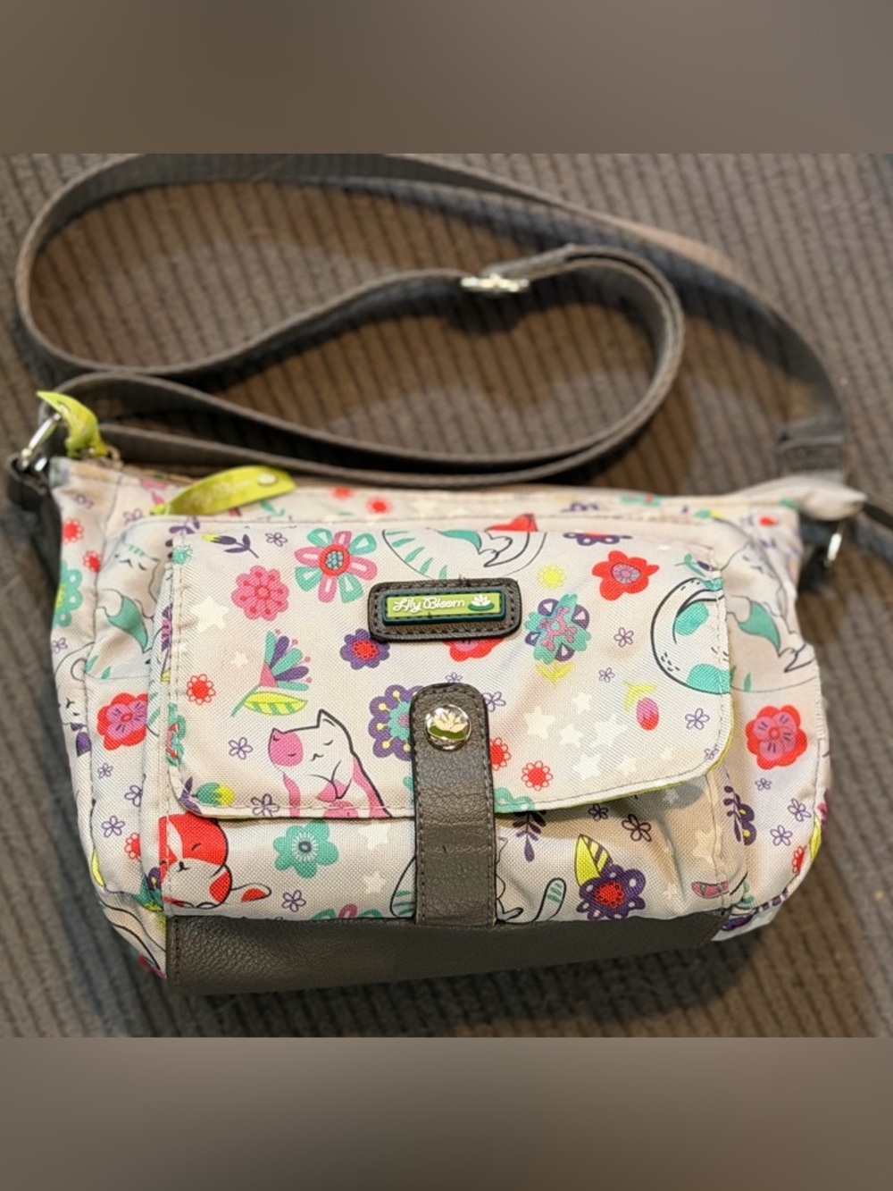 Lily Bloom Multicolor Floral & Cat Print Crossbody Bag Cats Spring Summer
